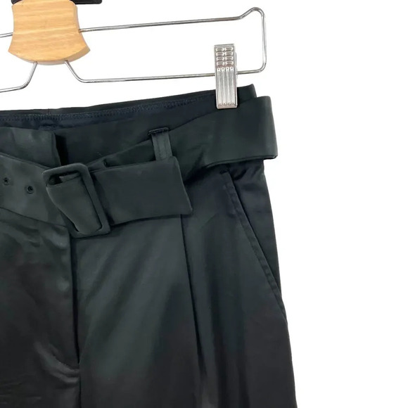 Aritzia Babaton Belted Pleat Pant Trouser Cropped Stretch Satin Black Size 2 - Picture 7 of 13